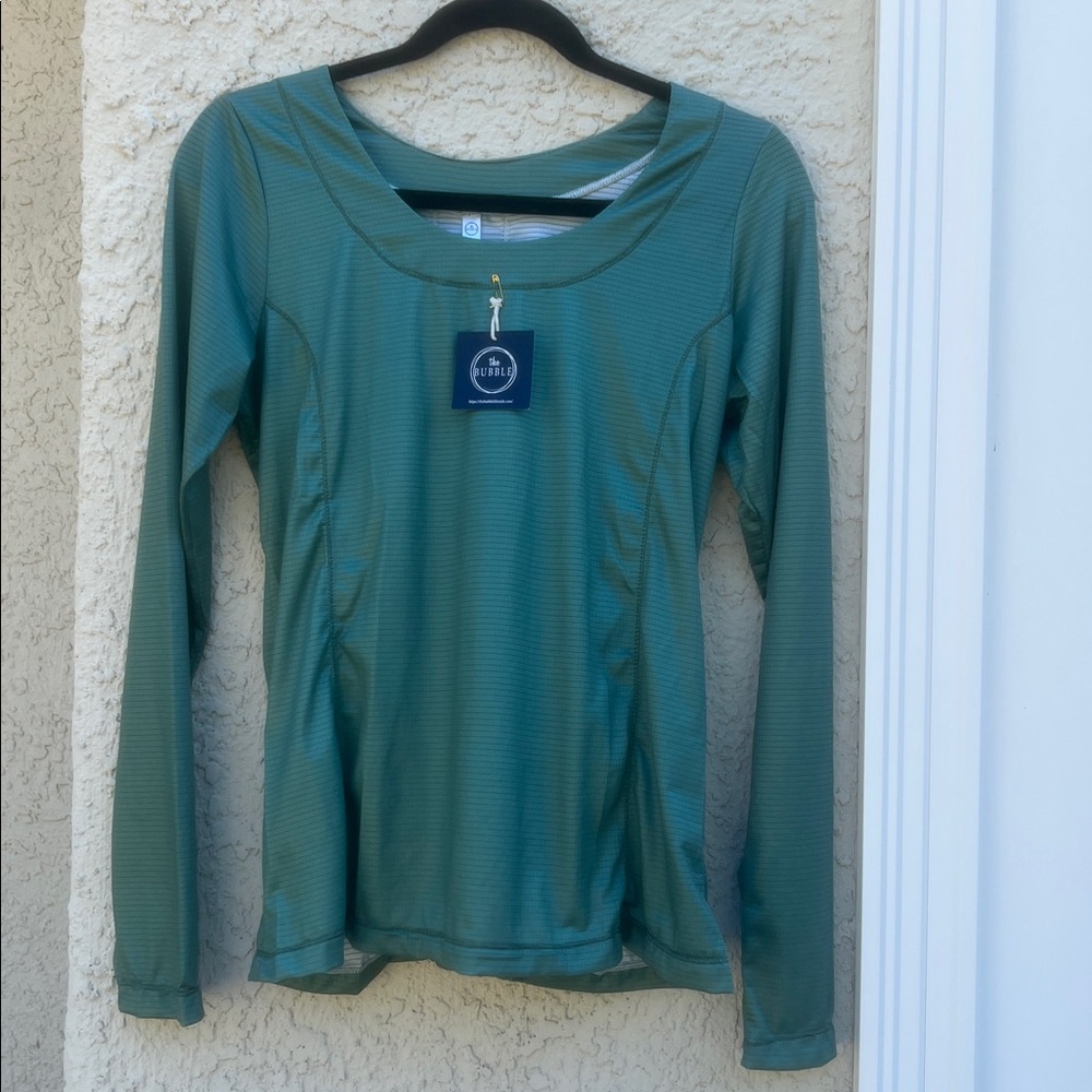 The Bubble Lexi Ruffle Back L/S Green Golf Pickleball Active Top Womens S NWT